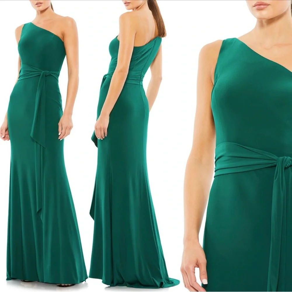 Mac duggal one shoulder jersey sheath gown - Picture 2 of 8